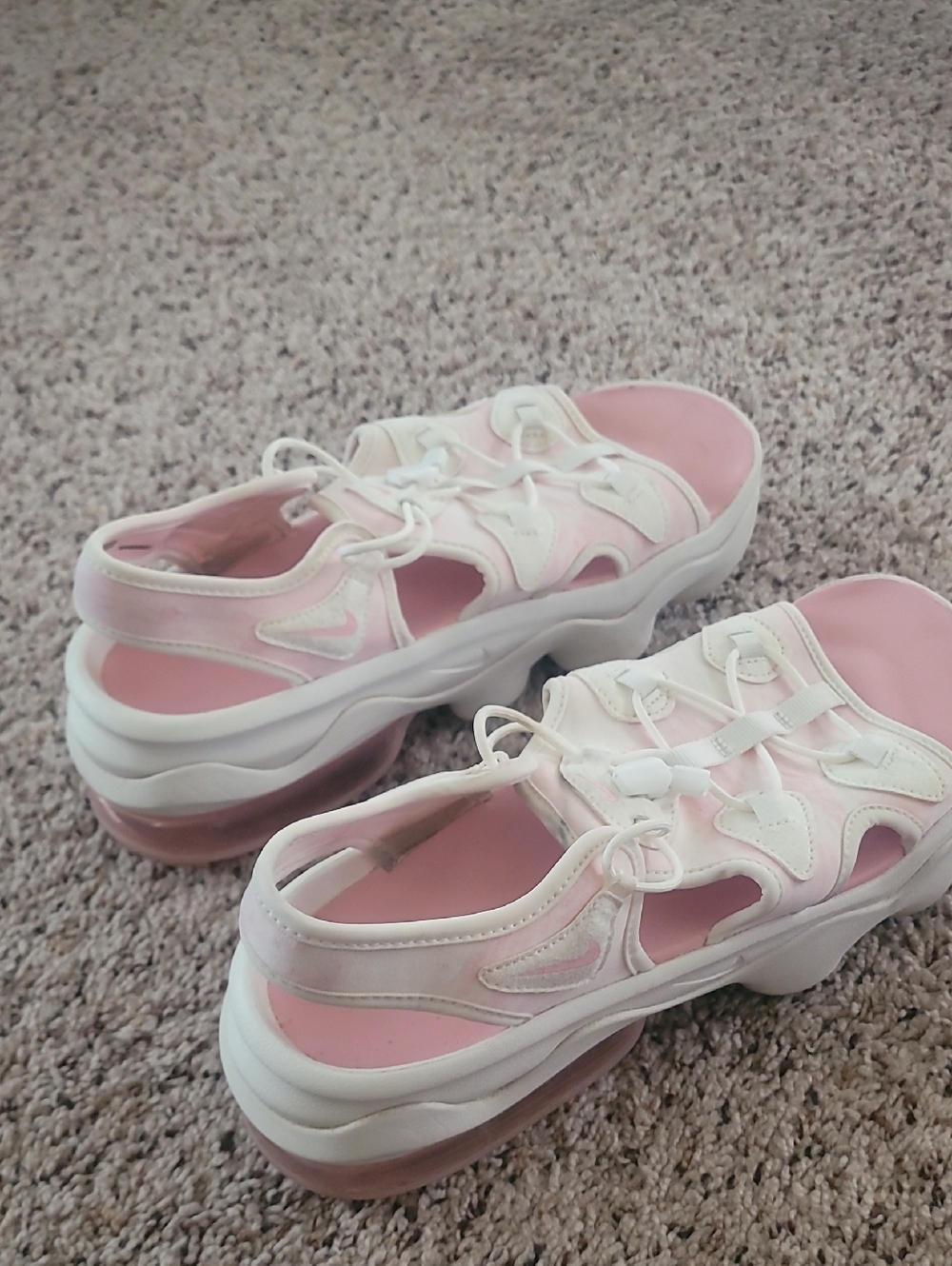 Nike Pink and White Platform Sandals